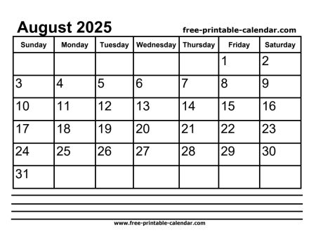 2025 august calendar printable