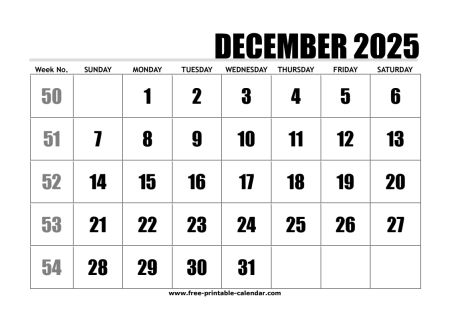 2025 december calendar