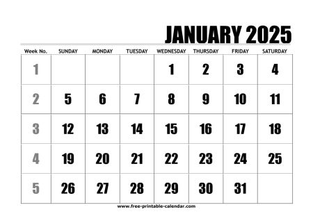 2025 january calendar