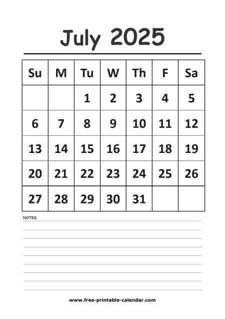 2025 calendar july printable