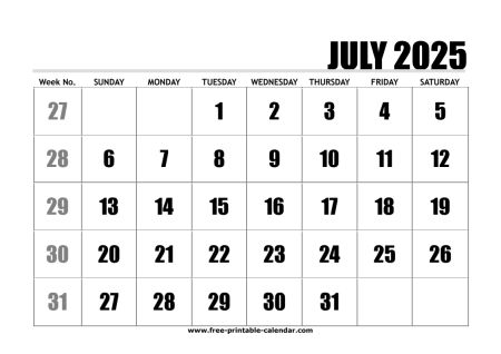 2025 july calendar