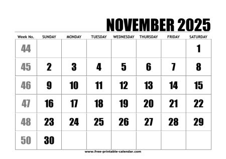 2025 november calendar