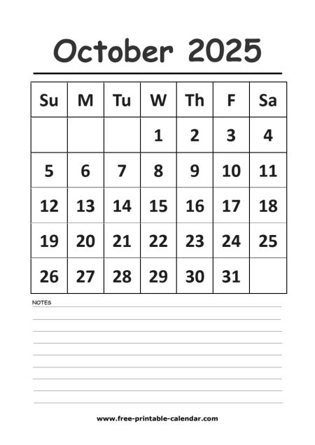 2025 calendar october printable