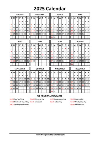 2025 printable calendar