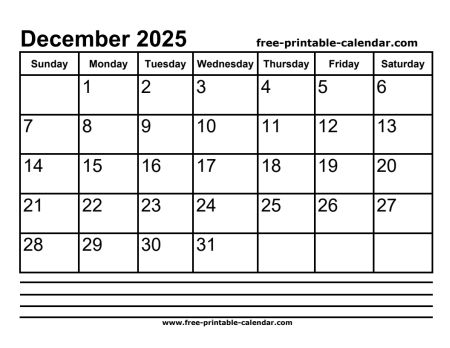 2025 december calendar printable