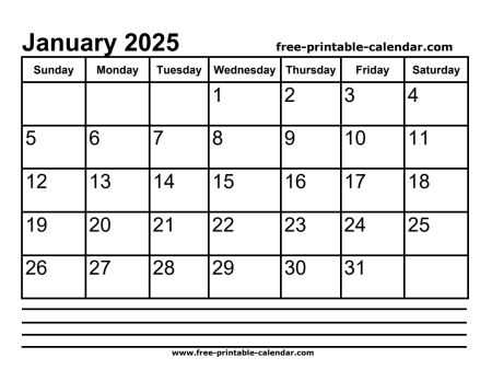 2025 january calendar printable