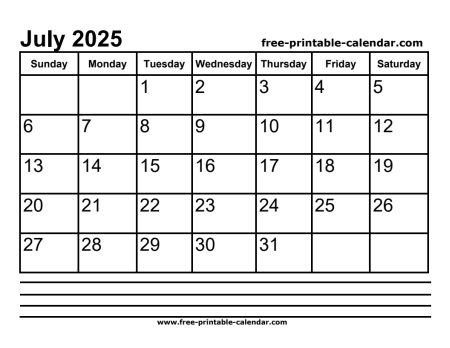 2025 july calendar printable