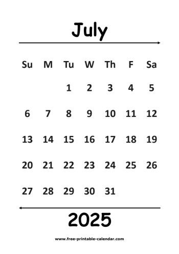 2025 july calendar