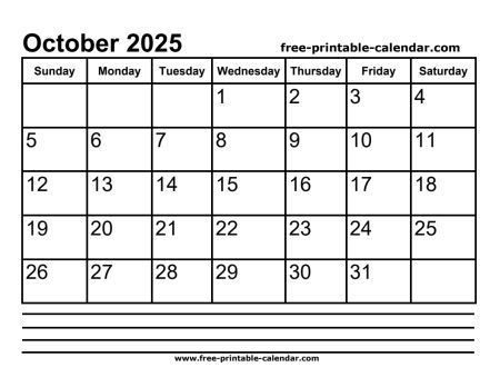 2025 october calendar printable