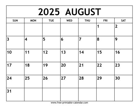 august 2025 calendar