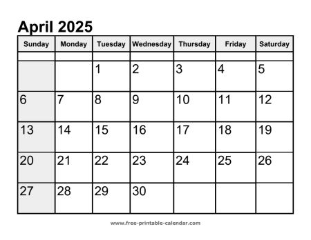 calendar april 2025