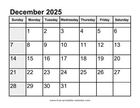 calendar december 2025