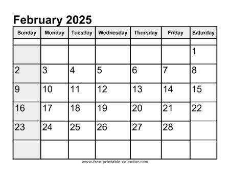 calendar february 2025