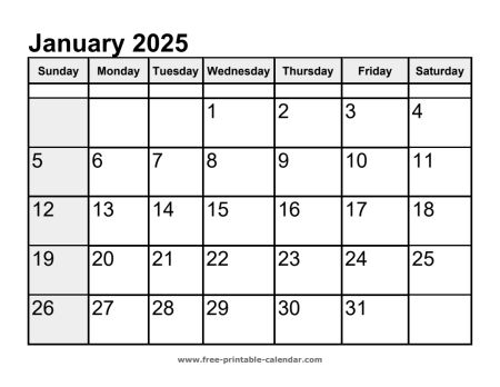 calendar january 2025