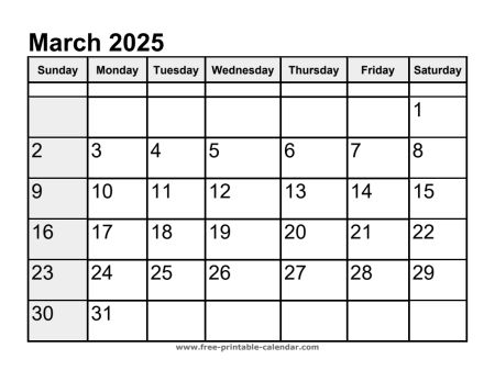 calendar march 2025