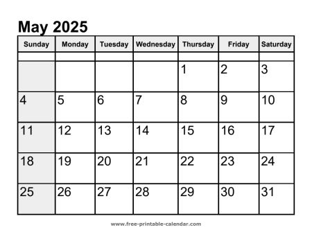 calendar may 2025