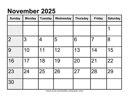 calendar november 2025