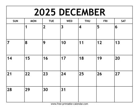 december 2025 calendar