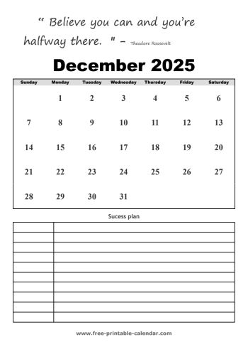 december calendar 2025 printable