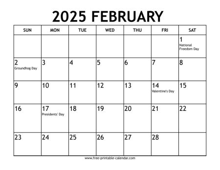 February 2025 Calendar US holidays