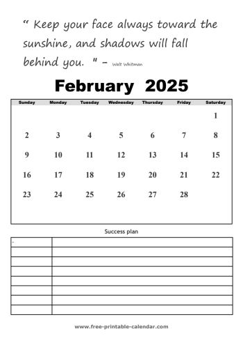 february calendar 2025 printable