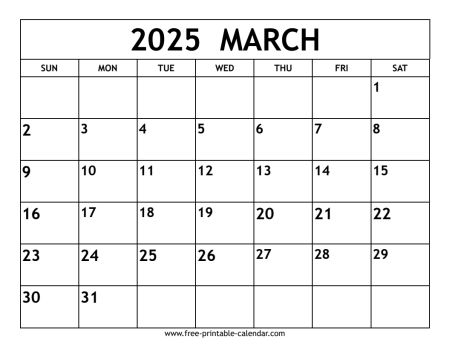 march 2025 calendar