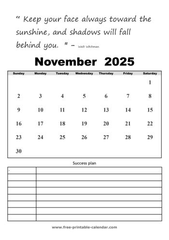 november calendar 2025 printable