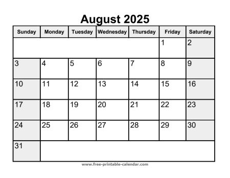 printable august 2025 calendar