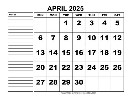 printable calendar april 2025