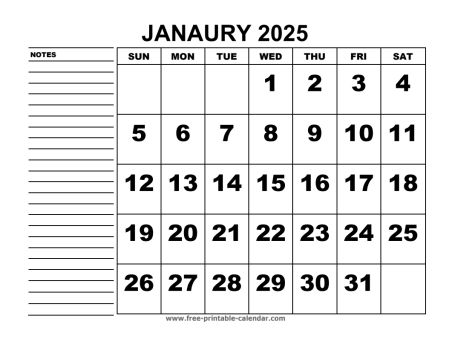 printable calendar january 2025