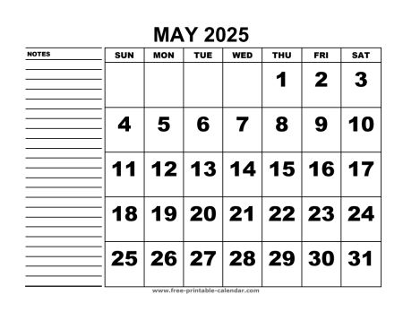 printable calendar may 2025