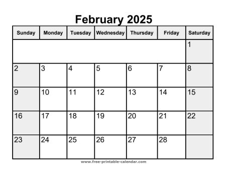 printable february 2025 calendar