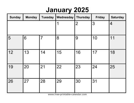 printable january 2025 calendar