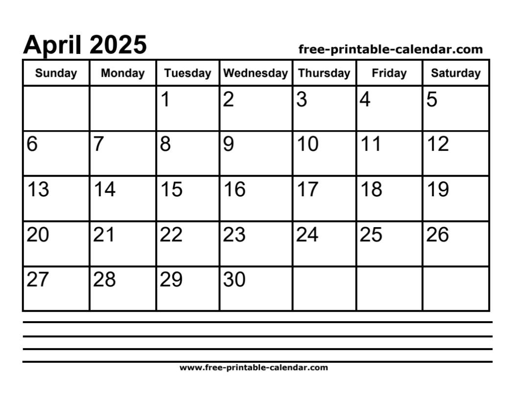 2025 april calendar printable