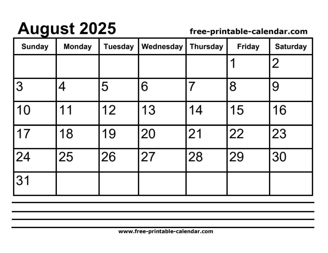 2025 august calendar printable