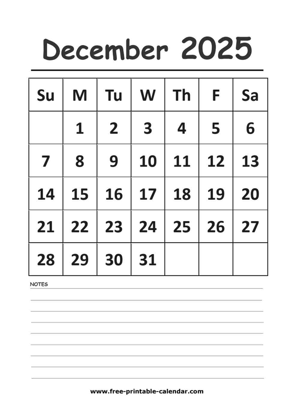 2025 calendar december printable