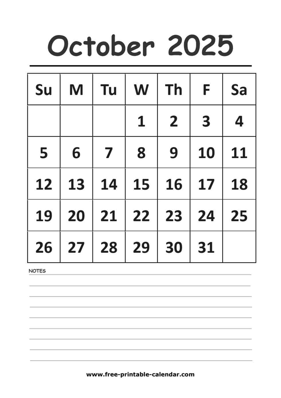 2025 calendar october printable