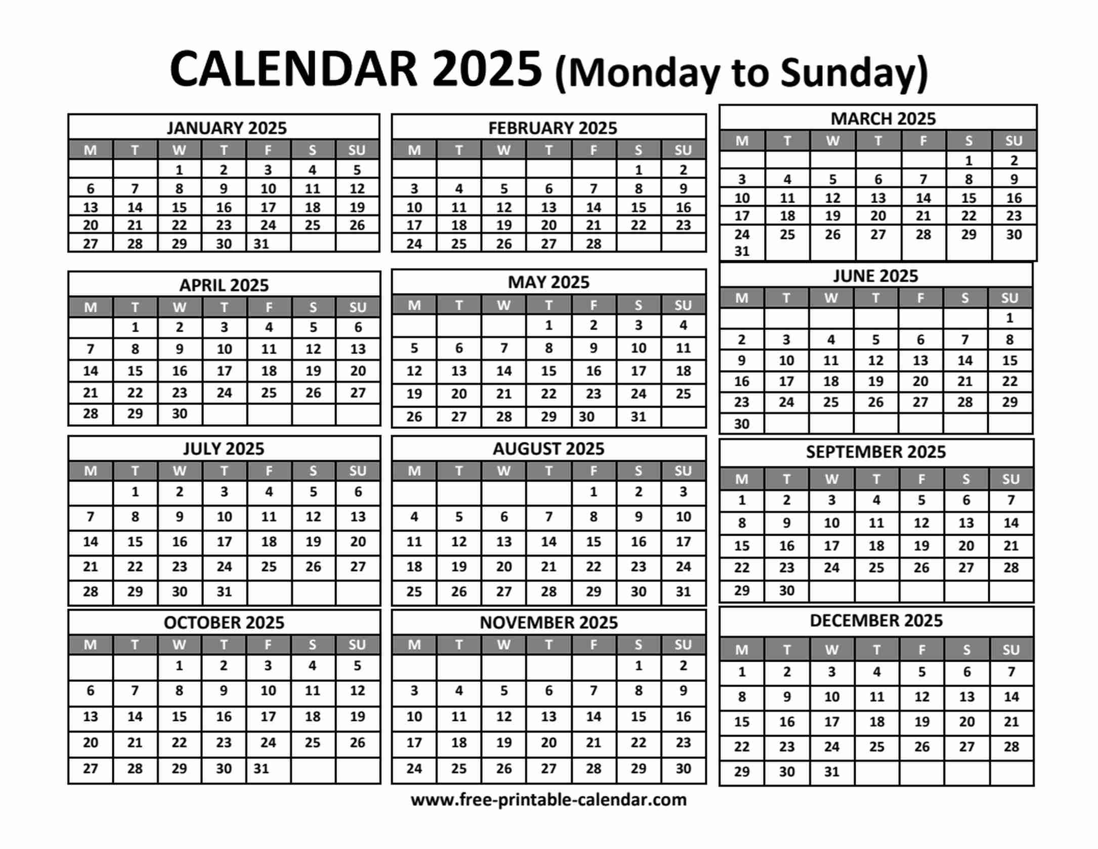 2025 calendars