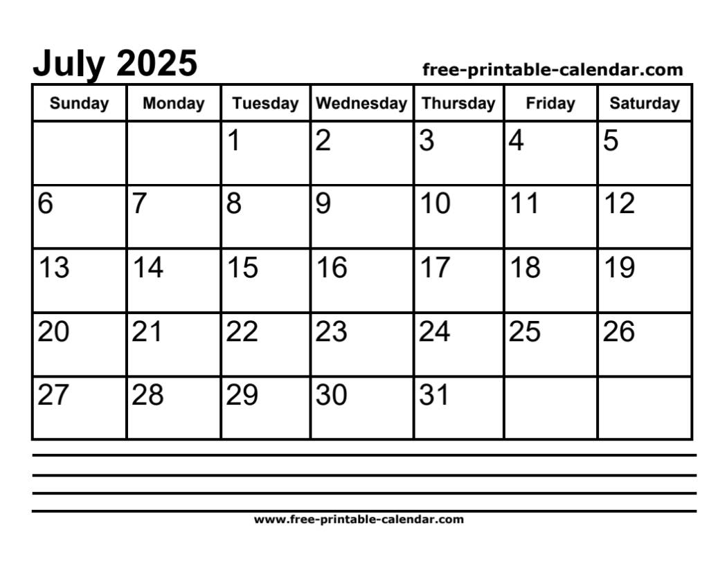 2025 july calendar printable