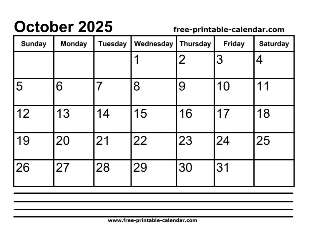 2025 october calendar printable