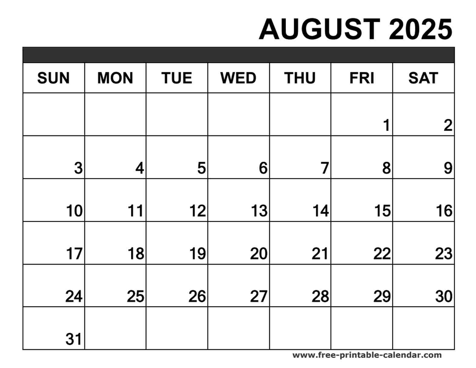 august 2025 calendar printable