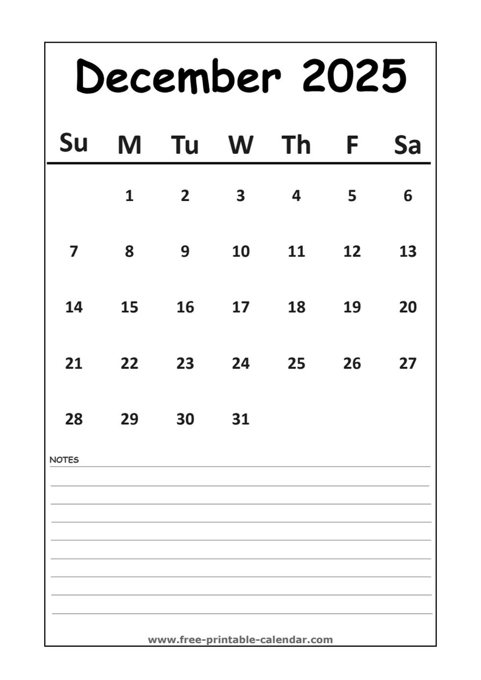 calendar 2025 december