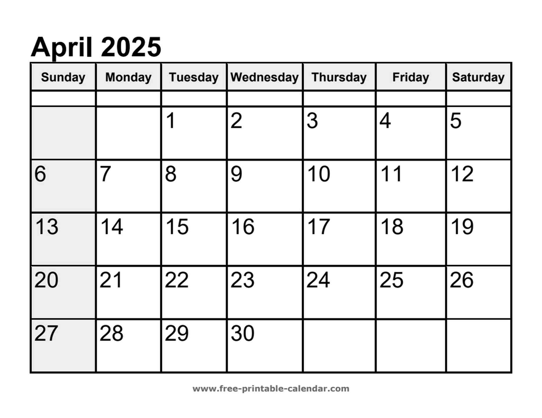 calendar april 2025