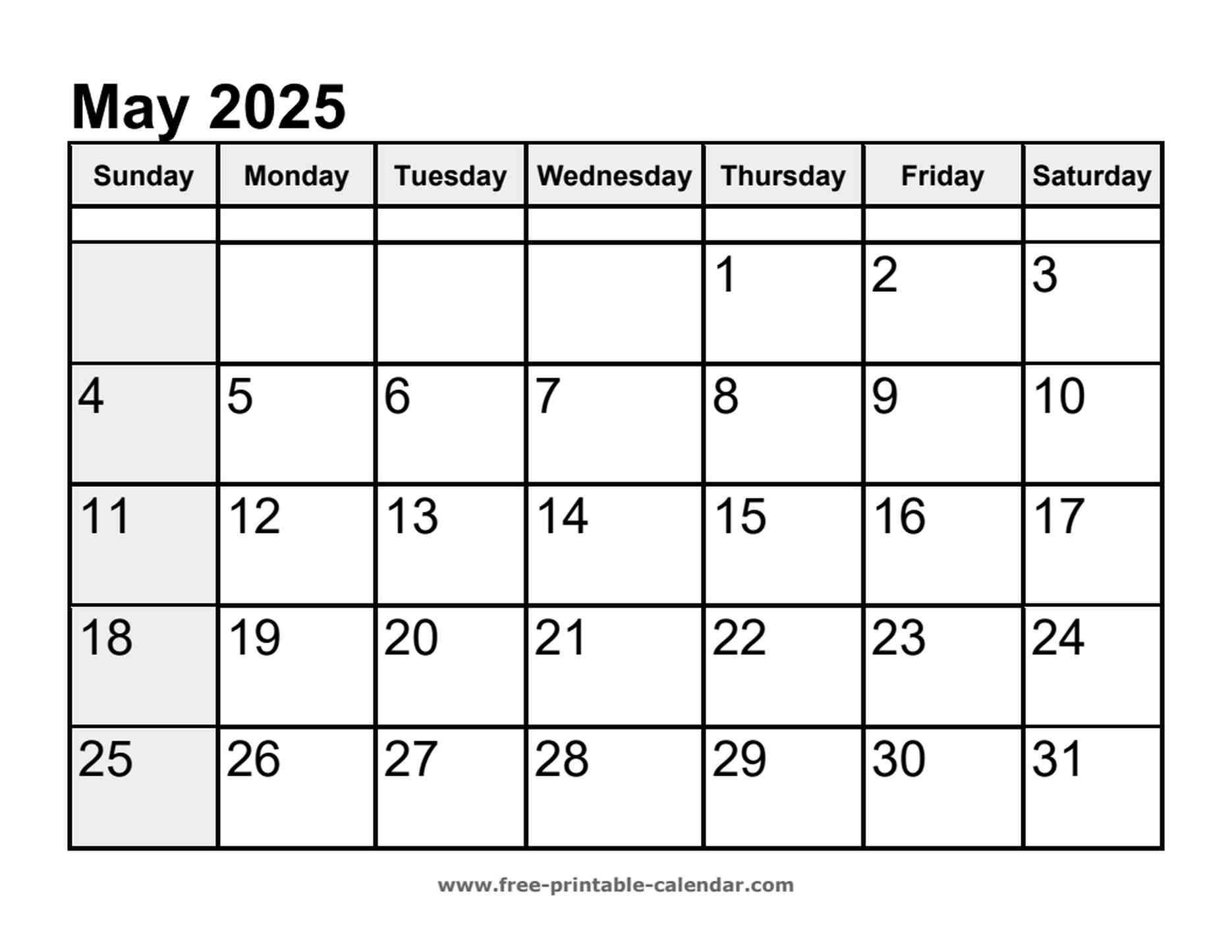 calendar may 2025