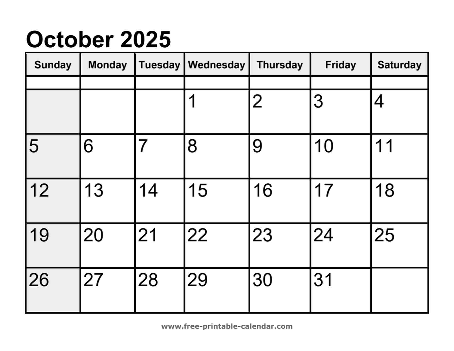 calendar october 2025