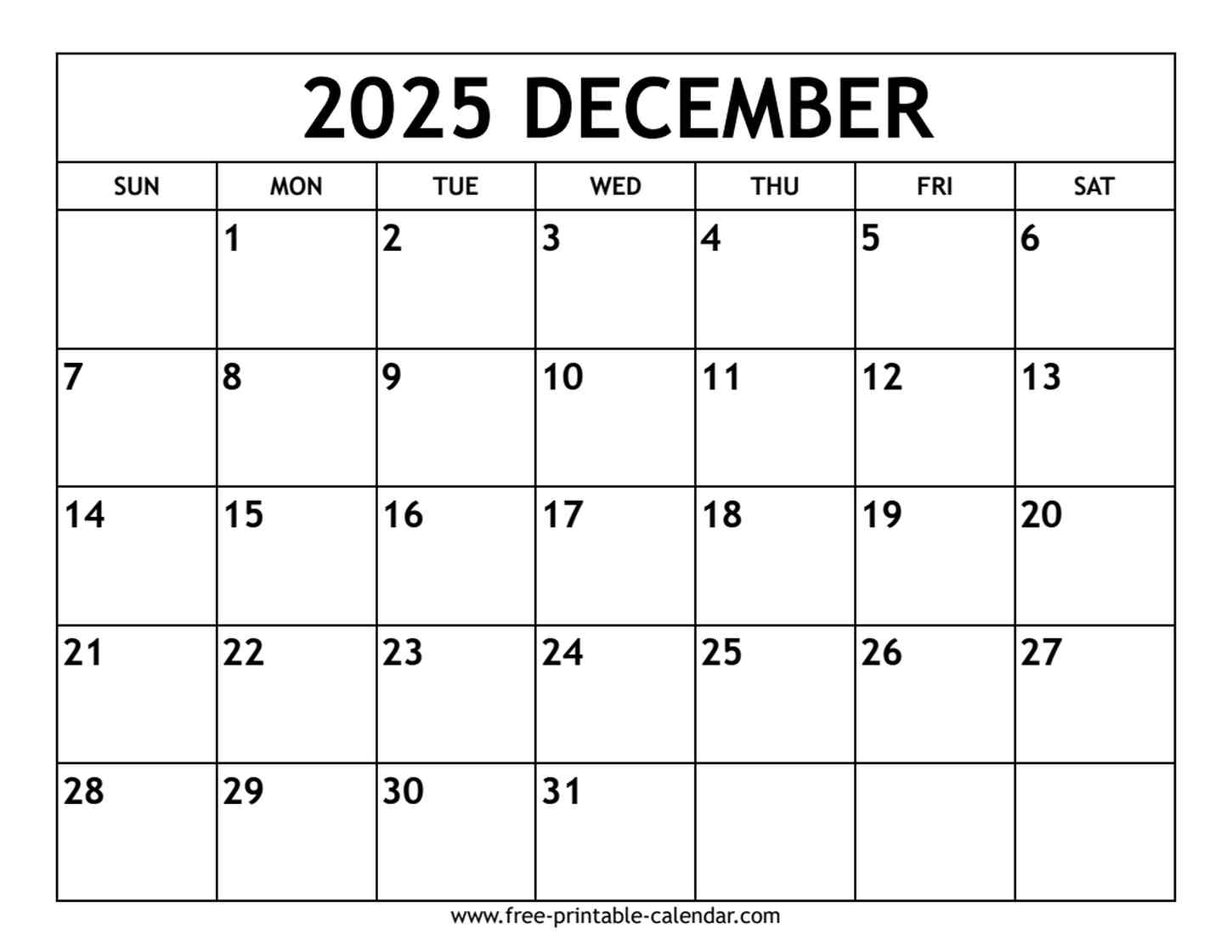 december 2025 calendar