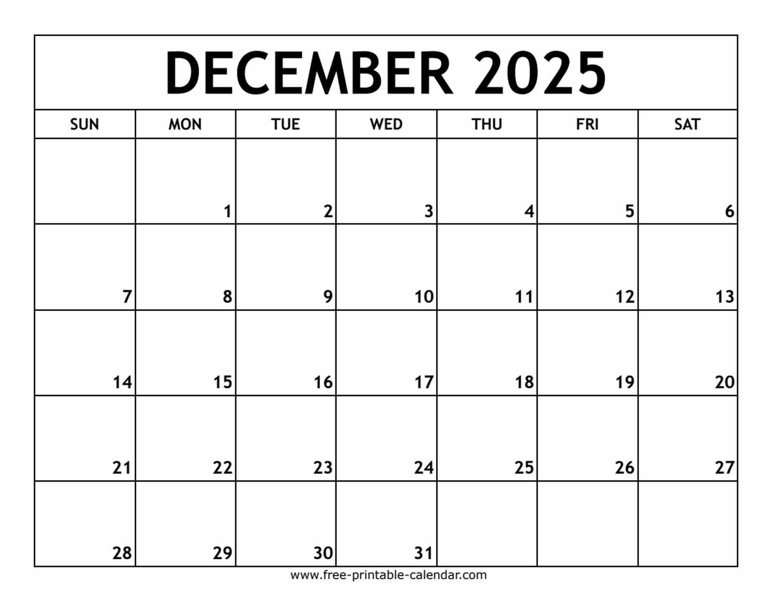 december 2025 printable calendar