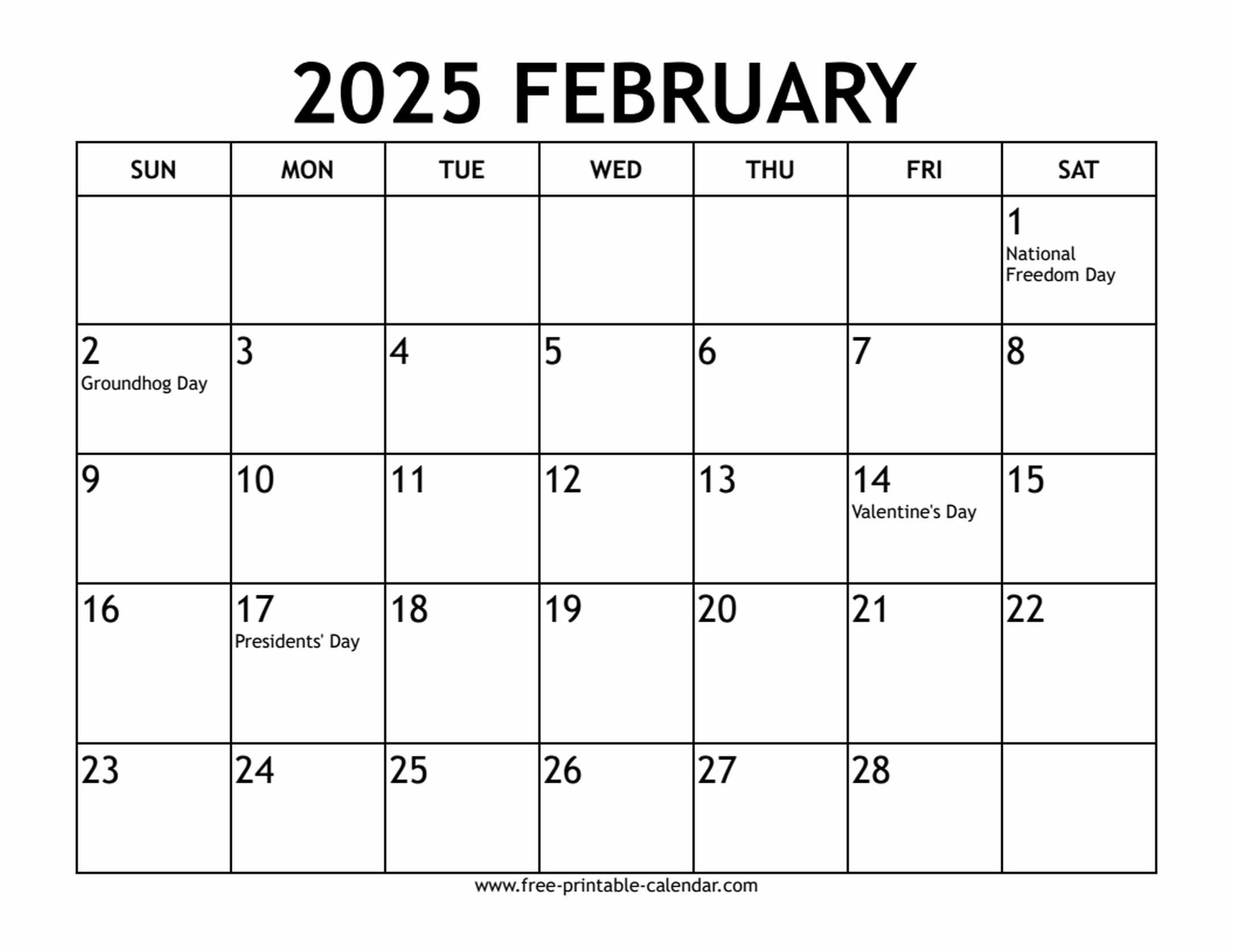 february 2025 calendar US holidays