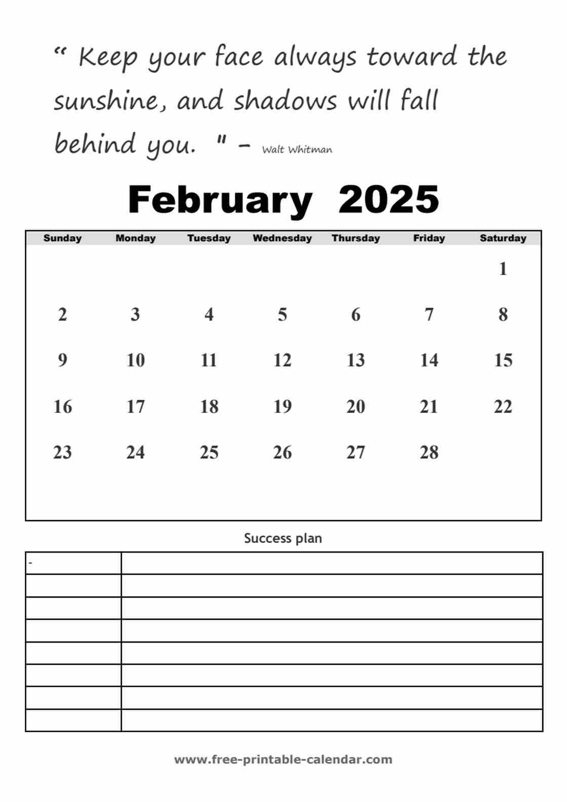 february calendar 2025 printable