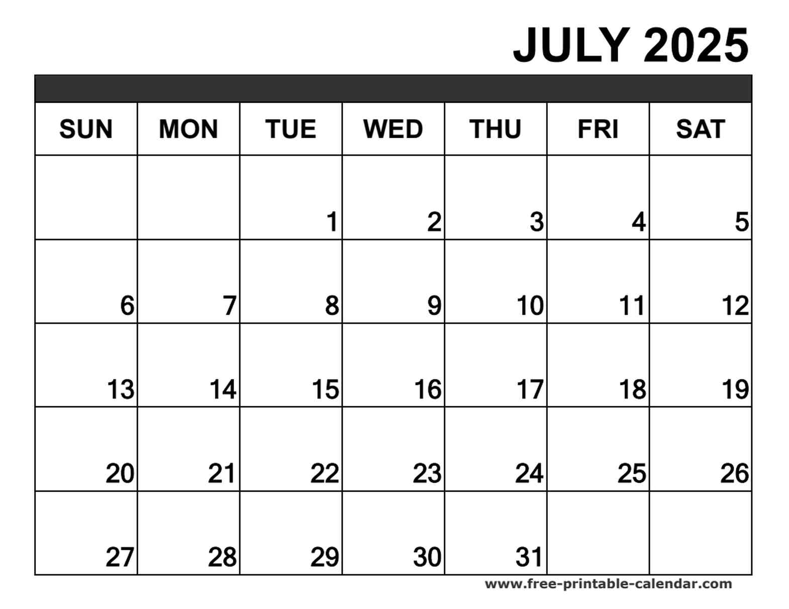 july 2025 calendar printable